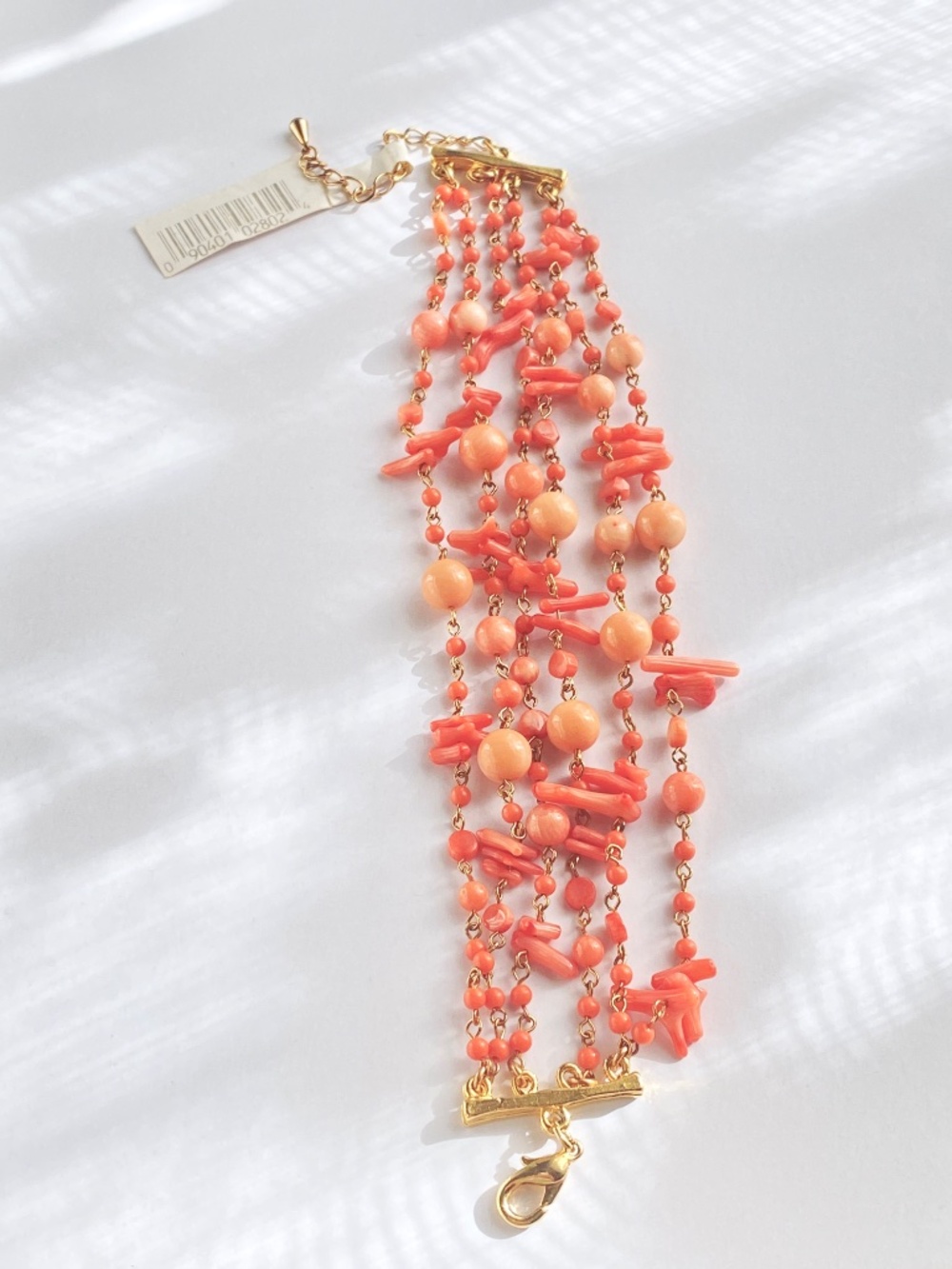 NOS Vintage Natural Coral MultiStrand Bracelet Peach Pink Orange Branch Beads